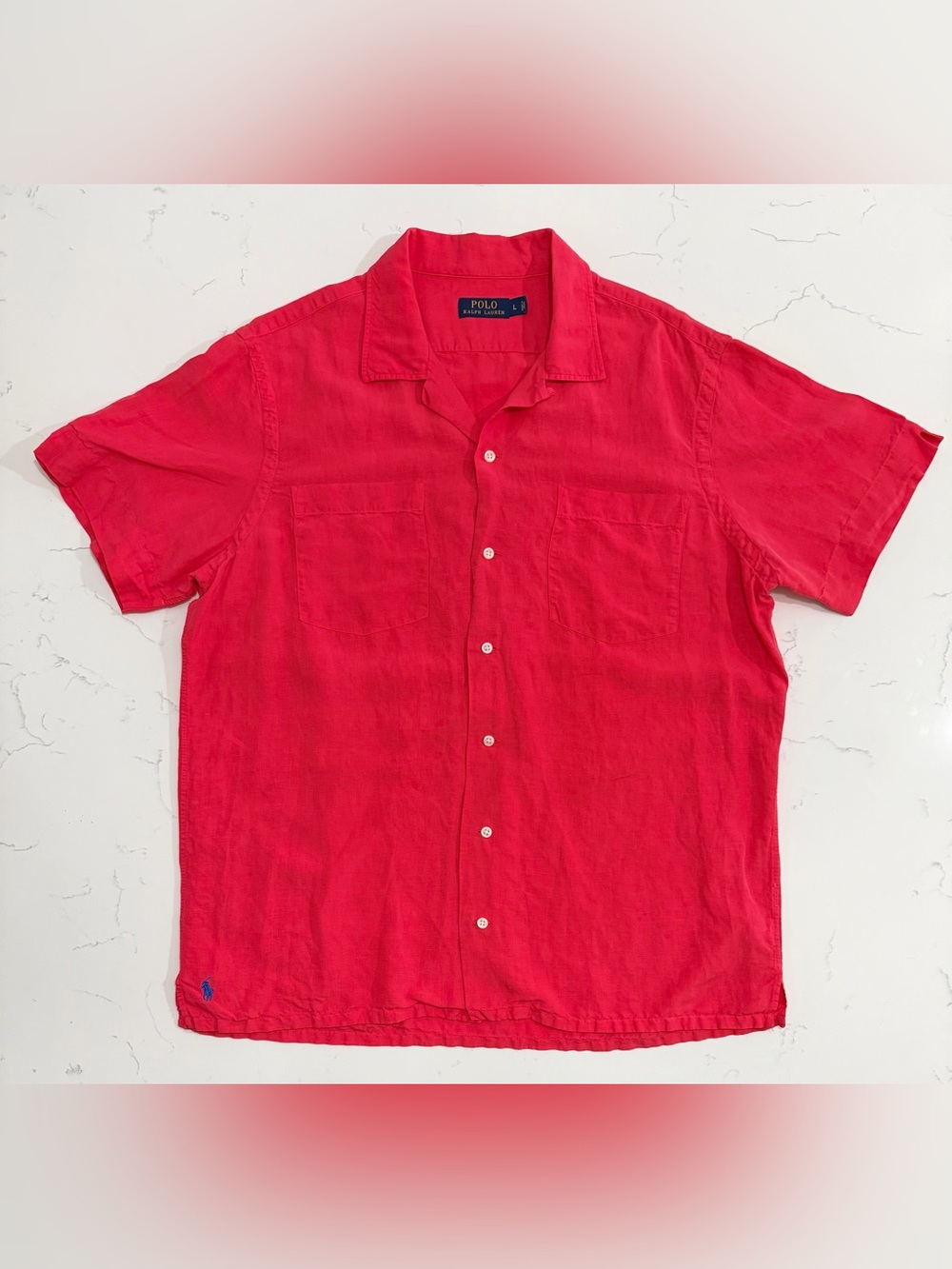 Polo by Ralph Lauren Linen Satin Camp Collar Shirt Men’s Large Coral